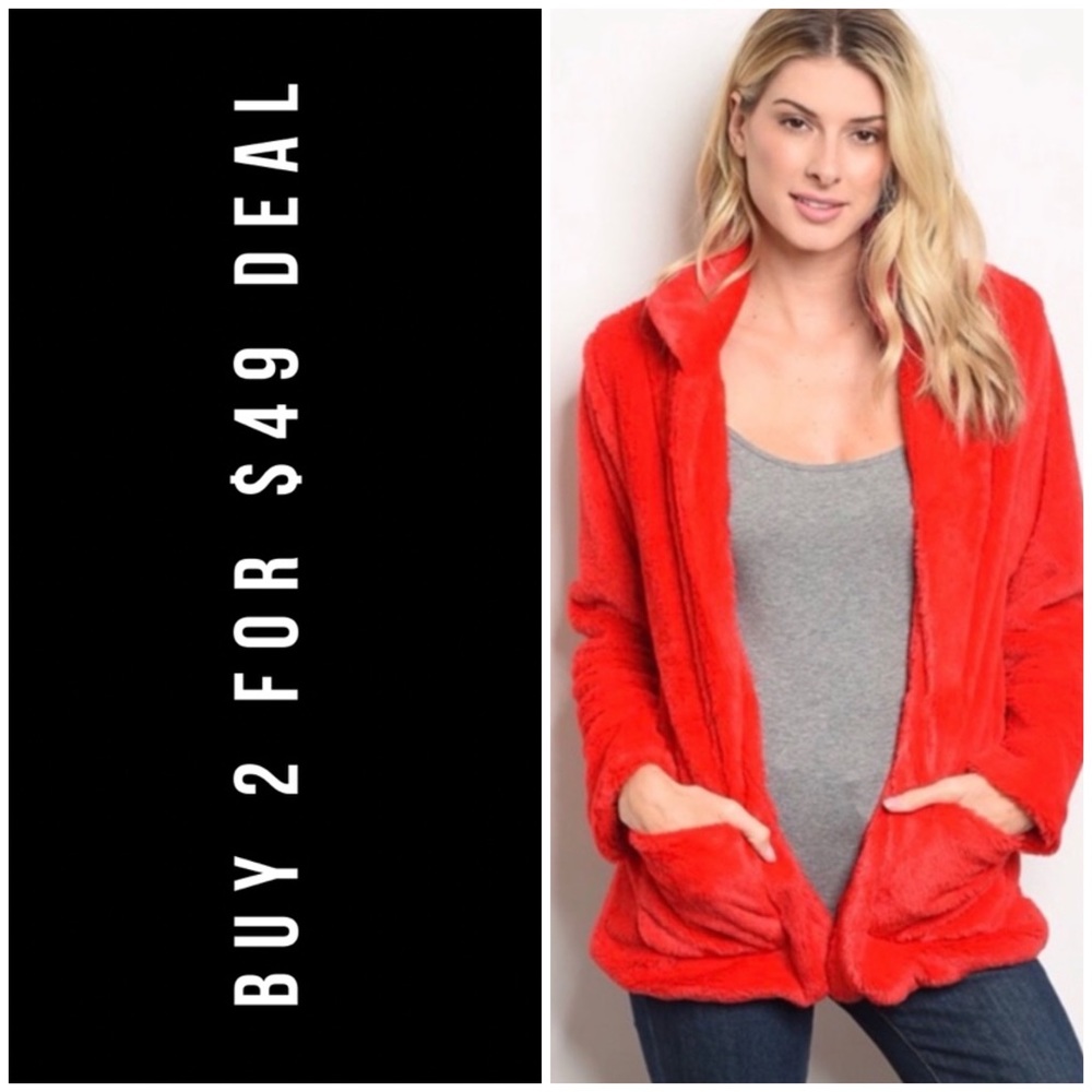 PRICE FIRM//SOFT RED FUR JACKET